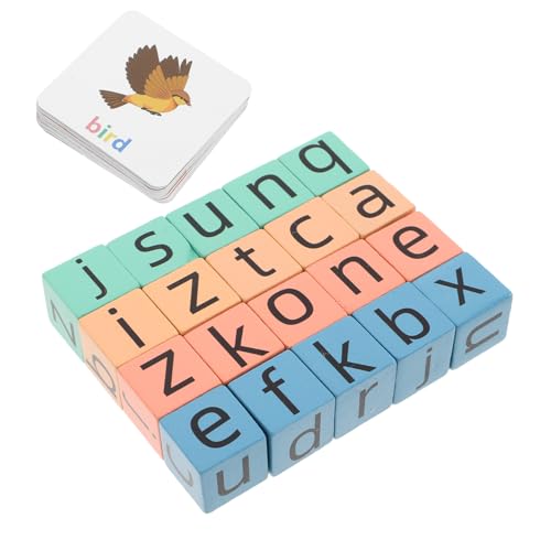 Abaodam 1 Set Karten-Rechtschreibwörter Alphabet-Spiel Alphabet-Spiel für Alphabet-Blöcke Buchstabenblöcke Spiel Pädagogische Lernkarten Buchstabenspiel Wortspiel Holz von Abaodam