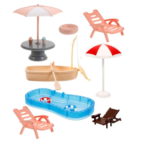 Abaodam 1 Set Miniatur-strandspielset: Puppenhaus- Mit Sonnenschirm, Strandkorb, Schwimmring Für DIY-feengarten-Dekorationen von Abaodam