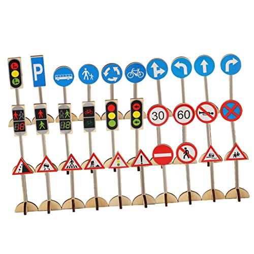 Abaodam 1 Satz Verkehrszeichenmodell Lernspielzeug Für Kleinkinder Kinderautospielzeug Spielzeug Zur Erkennung Von Verkehrszeichen Holzschild Ampel Mikroszene Puzzle 30 Stück Signallicht von Abaodam