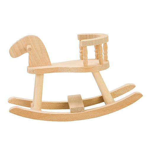 Abaodam 1:12 Puppenhaus Möbelzubehör Kinderzimmer Schaukelpferd Trojanisches Pferd Holzfarbe Spielzeug für Kinder kinderspielzeug Mini-Hausstuhl aus Holz Puppenhaus-Schaukelpferd von Abaodam