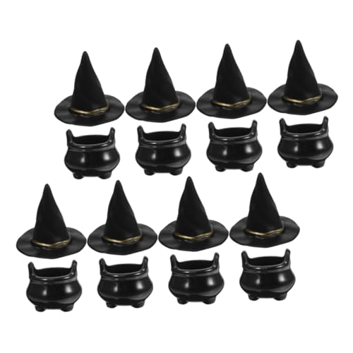 Abaodam 10 Sätze Miniatur Hexenhüte und Halloween Kessel Robuste DIY Mikro Landschaftsdekoration Realistische Details Leicht Tragbar für Halloween Party Basteln und Süßigkeitenfüllung von Abaodam