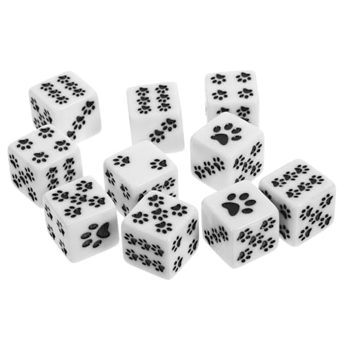 Abaodam 10 Stück Bärentatzen-Punktwürfel Hundewürfel Würfel für Spiel Würfel Fall Würfelbecher interaktive Würfel spielwürfel Würfel mit Pfotenmuster Cartoon-Harzwürfel Weiß von Abaodam