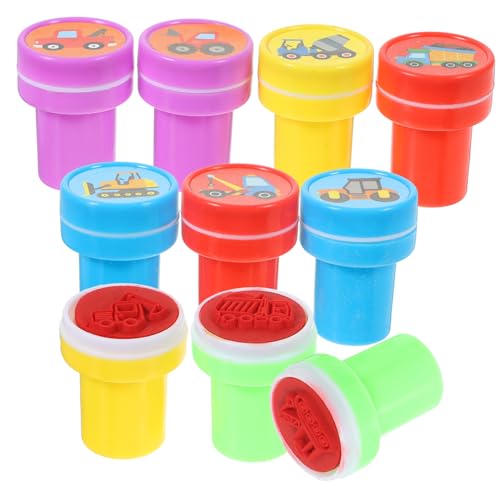 Abaodam 10 Stück Engineering Auto Siegel Spielzeugauto Stempel Cartoon Design Stempel Auto Spielzeugautos Bagger Stempel Fahrzeug Stempel Für Topper Feuerwehrauto Stempel von Abaodam