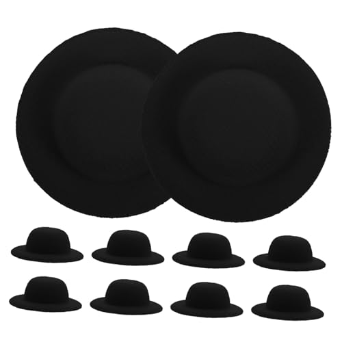 Abaodam 10 Stück Kleines Strohhutspielzeug Kleine Filzhüte Fee Gewebte Kleine Puppen Puppe Miniaturhut Dekorationen Für Mini-Hut Winziger Fedora-Hut Party Black Flanell von Abaodam