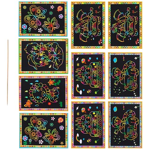 Abaodam 10 Stück Kratzbuch Partygeschenke Kratzkarten Kunsthandwerk DIY Karten Kratzkarten Zeichnen Graffiti Handbemaltes Kratzkartenpapier von Abaodam