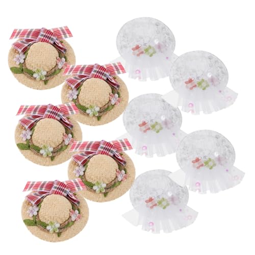 Abaodam 10 Stück Miniatur Bastelhüte mit Schleifenblume Leichte Geflochtene Mini Strohhüte Kleine Spitzenkappen für Puppen-Dekoration DIY Zubehör für Party und Weihnachtsdeko Abaodam 10 Stück Miniatur Bastelhüte mit Schleifenblume Leichte Geflochtene Mini Strohhüte Kleine Spitzenkappen für Puppen-Dekoration DIY Zubehör für Party und Weihnachtsdeko von Abaodam