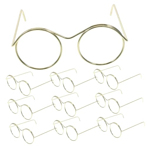 Abaodam Miniatur Puppen Sonnenbrillen Klassische Metallrahmen Ohne Gläser Puppenzubehör Für Kreative Bastelprojekte Dekoration Für Puppenhäuser Goldene Große Augenbrillen von Abaodam