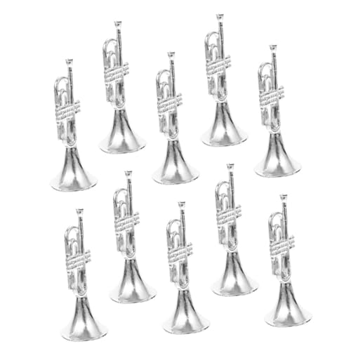 Abaodam 10 Stück Musikinstrumentenmodell Puppenhaus-trompete Spieler Mini Dekorationen Girlande Trompetenverzierung Band Harfe Puppenbett Boom Neon Silver Plastik von Abaodam