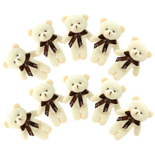 Abaodam 10 Stück Plüschbär-Schlüsselanhänger Miniatur Tiere Karikatur ausgestopft Figuren tragen bär anhänger Mini-Bären- kleine Bärenspielzeuge Cartoon-Bär-Puppe PP Baumwolle Beige von Abaodam