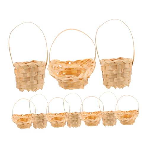 Abaodam 10 Stück Puppenhaus Dekorationen Winziger Blumenkorb Miniatur Puppenhaus Zubehör Mini Bambuskorb Picknickkorb Mini Körbe Zum Basteln Beige von Abaodam