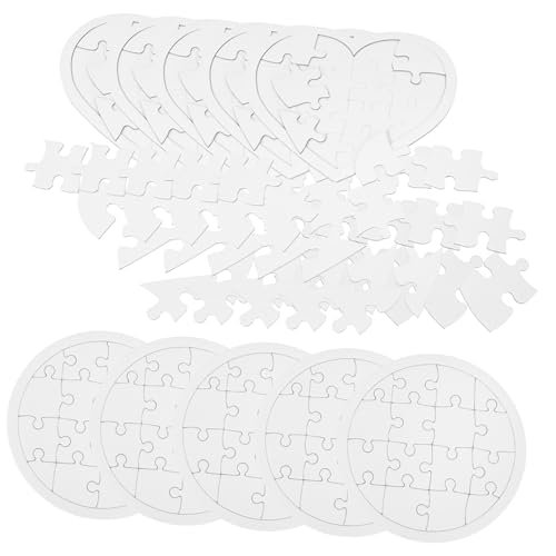 Abaodam 10 Stück Teiliges DIY Puzzle aus Papier für Leer zum Bemalen und Gestalten Inklusive Runde und Herzförmige Puzzleteile Fördert Kreativität und Feinmotorik für Kindergeburtstag und von Abaodam
