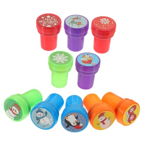 Abaodam 10 Stück Weihnachtsstempel Mini Raupe Weihnachts Stempel Crafts for Kid Toys Weihnachten Dekoration weihnachtdeko bunter Stempel Stampfer Malstempel Plastik von Abaodam