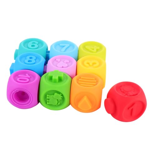 Abaodam 10 Stück weiche Gummibausteine ​​ Kauspielzeug Puzzle Kreativspielzeug + babybrause geprägte Bausteine Babybausteine von Abaodam