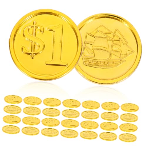 Abaodam 100 Stück 1 Yuan Piratenmünze zappeln -Tablet Spiele Kinderspielzeug Belohnungen im Klassenzimmer Spielmünzen Karneval Requisiten Simulation Schatzmünze Plastik Golden von Abaodam