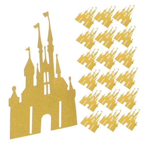 Abaodam 100 Stück Goldener Glitzer Schloss Kuchenstecker Vielseitige Prinzessin Burg Motiv Cake Topper für Kindergeburtstag Shower Partydeko Einfache Handhabung Dekorative Cupcake Deko von Abaodam