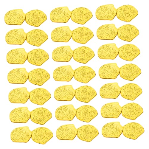 Abaodam 100 Stück Piratenmünzen aus Kunststoff Goldene Spanische Dublonen Spielmünzen für Schatztruhe Piratenparty Dekoration Halloween Cosplay Zubehör von Abaodam
