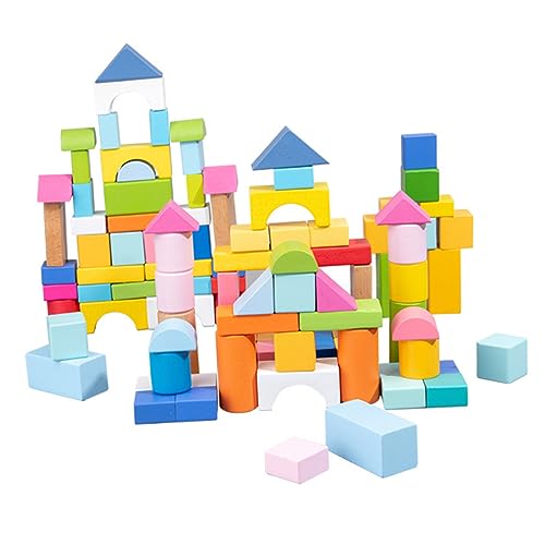 Abaodam 100Stücke Geometrische Holzbausteine für Montessori Lernspielzeug Fördert Räumliches und Kreativität Umweltfreundliche Spielzeugset für Jungen und Mädchen von Abaodam