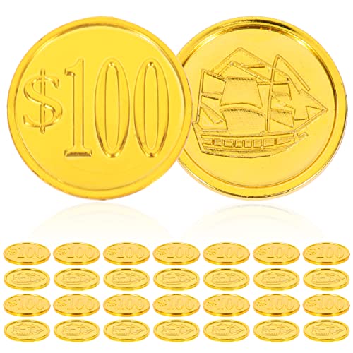 Abaodam 100st 100 Piratenmünzen Quadratische Münzen Kindermünzen Münzen Goldmünzen Figuren Ornamente Zubehör Münzen Teichverzierungen Korb Tragbare Münzen Golden Plastik von Abaodam