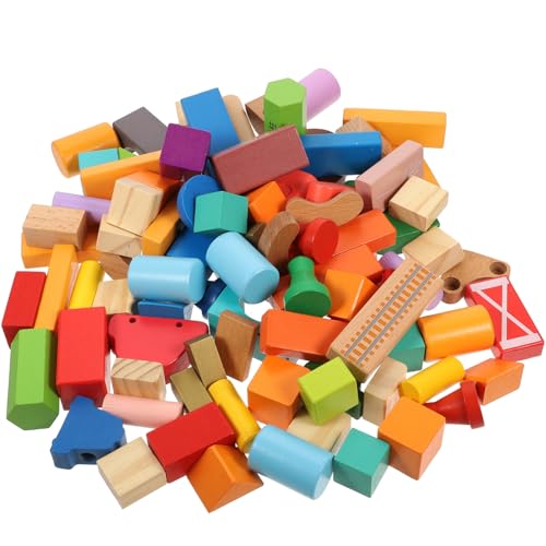 Abaodam 100 Stück Geometrische Holzblöcke – Große Bausteine ​​für Kleinkinder – Und Sicher Für Kinder von Abaodam