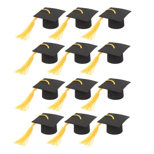 Abaodam 12 Stück 2025 Abschlusskappen-Cupcake-Topper Mini-Abschlusskappen-Dekorationen Mit Gelben Quasten Für Bierflaschenabdeckungen Dekoration Für Absolventenpartys von Abaodam