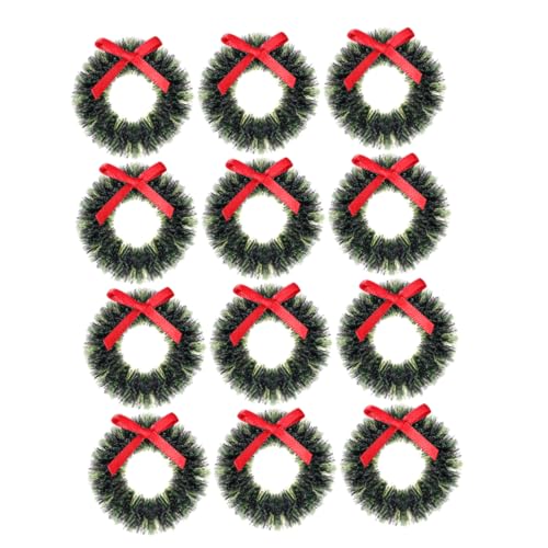 Abaodam 12 Stück Puppenhaus-Girlande Landschaft Frost hängend Weihnachten mini Dekoration für weihnachtsdeko puppenhaus weihnachtskranz deko Mini-Kranz Mini Weihnachtskränze Plastik Green von Abaodam
