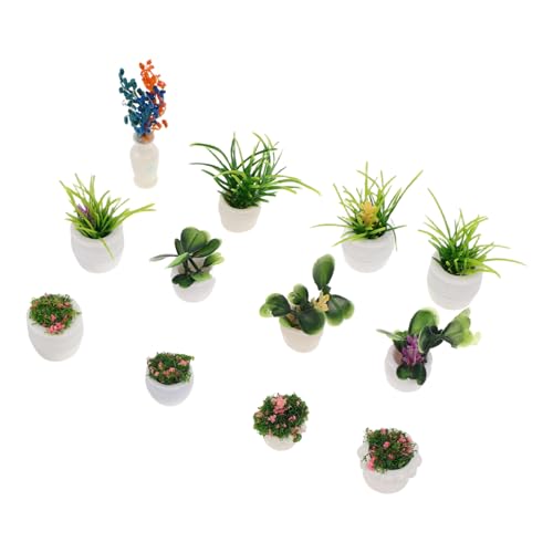 Abaodam 12 Stück Puppenhaus Topfpflanze Miniatur Bonsai Mini Puppenhaus Zubehör Gefälschte Topfpflanzen Bonsai Dekoration Miniatur Pflanze Bonsai Kunststoff von Abaodam