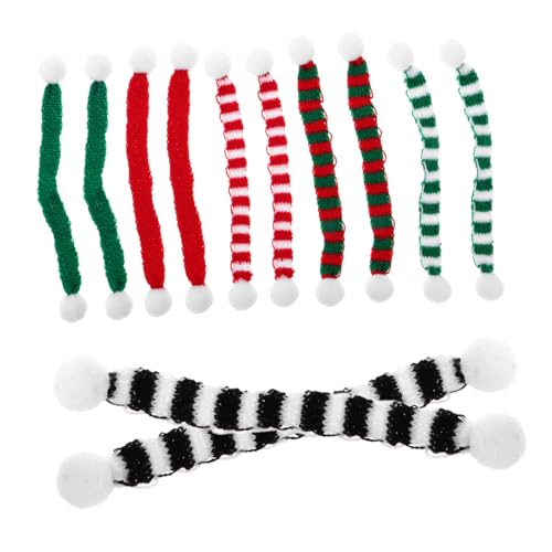 Abaodam 12 Stück Teiliges Mini Weihnachtsstrickschal Farbige Streifen Vielseitig für DIY Puppen Haustierzubehör Schneemann und Weinflaschendeko Festliche Mini Schals für Basteln und von Abaodam