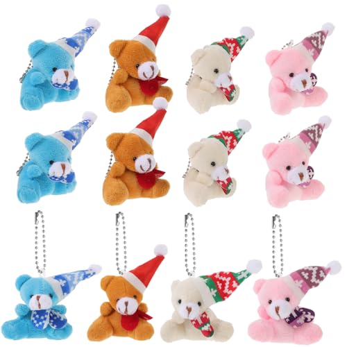Abaodam 12 Stück Weihnachtsbär-Anhänger Weihnachtsbärchen Weihnachtsbär Anhänger Kuscheltier-Anhänger Figuren Netz Bären-Schlüsselanhänger Flauschiges Hängedekor Plüsch von Abaodam