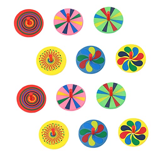 Abaodam 12 Stück Holz Kreiselspielzeug für Kinder Pädagogisches Tragbares Gyro Spielzeug zur Eltern Kind Beziehung Schnelle Rotation Lernspielzeug für Drinnen und Draußen von Abaodam