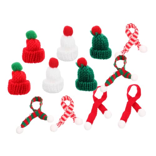 Abaodam 12Stücke Mini Weihnachtsmützen Schals Gestrickte Weihnachtsdeko Für DIY Bastelprojekte Mini Wollmützen Für Flaschen Puppen Baumdekoration Für Kreative Weihnachtsideen von Abaodam