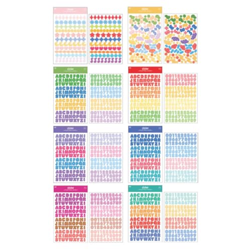 Abaodam Aufkleber 16 Blätter Englische Alphabet-Aufkleber Bunte Zahlenaufkleber Planeraufkleber Selbstklebendes Scrapbook-buchstabenaufkleber-Set von Abaodam