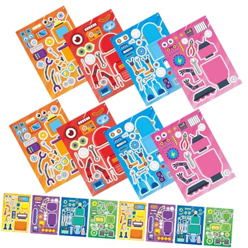 Abaodam Niedliches Roboter-Aufkleber-Puzzle – 16 Bögen Cartoon-Roboter-Puzzle-Aufkleber Roboter-Aufkleber-Planer Ideal Für Die Kreativität Von Kindern von Abaodam
