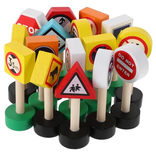 Abaodam 16 Stück Mini Holz Verkehrszeichen für Teiliges zur Frühkindlichen Verkehrserziehung Interaktives Lernspielzeug für Kleinkinder Sicher und Farbenfroh für Kreative von Abaodam