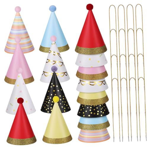 Abaodam 16 Stück Papierhüte mit Pom Poms Lustige Foto Requisiten für Erwachsene für Verschiedene Feste und Feiern von Abaodam