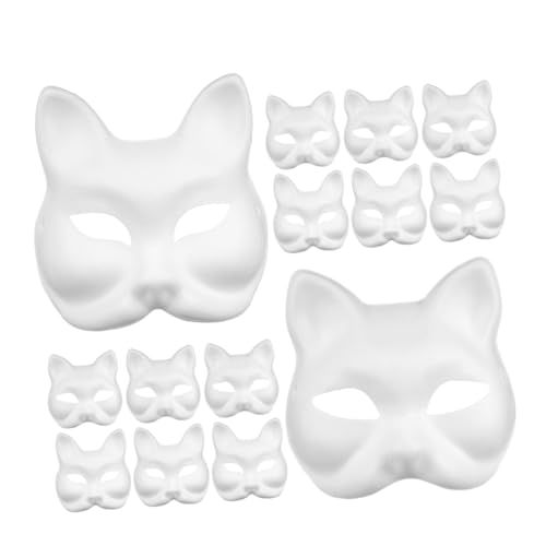 Abaodam 16 Stück Teiliges Diy Tiermasken aus Pappmaché Unbemalte Katzen und Fuchs Masken Vielseitig Bemalbar für Kreative Bastelprojekte Halloween Karneval und Partydekorationen von Abaodam