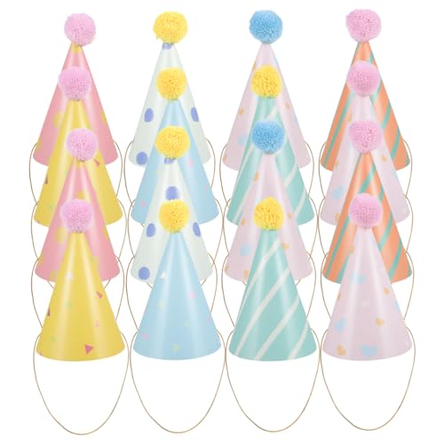 Abaodam 16pcs Geburtstagshats Kinder Geburtstagsfeier Kappen Gemustertes Festival Papierkappen von Abaodam
