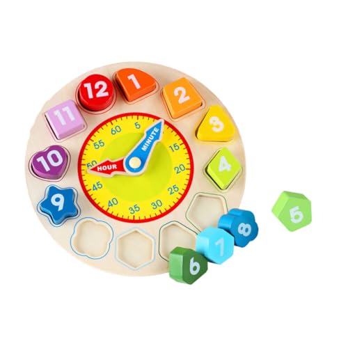 Abaodam Holzuhr-Puzzle-bausteine-Set Lernspielzeug Für Kinder Bunte Geometrische Formen Zahlenerkennung Pädagogisches Spielzeug von Abaodam