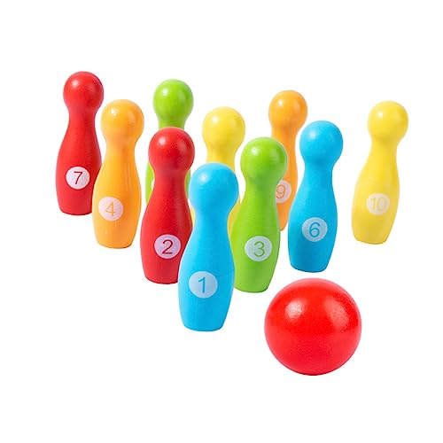 Abaodam 1Satz Bowling Spielset Pädagogisches Indoor für Eltern Junge Mädchen Interaktion Bowlingstifte Bälle Sicheres Holzmaterial für Kleinkinder und Spielspaß Drinnen und Draußen von Abaodam