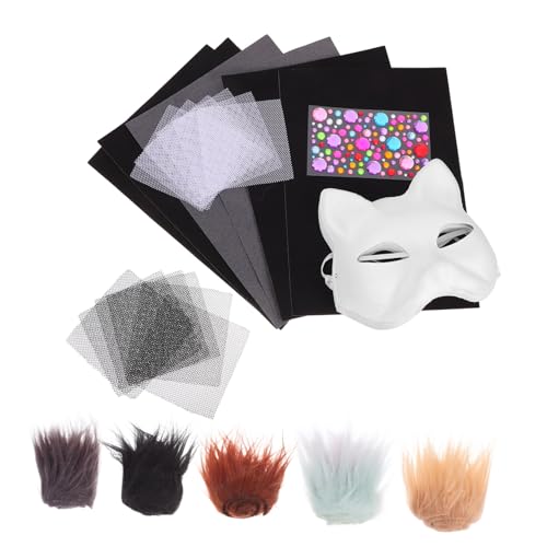 Abaodam 1Satz Dekoratives Katzenmaske DIY Unbemalte Maskerade Halbmaske für Karneval Cosplay und Kreative Anlässe Teiliges mit Zubehör für Gestaltung Fördert von Abaodam