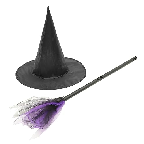 Abaodam 1Satz Hexenbesen mit Hexenhut Teiliges Kostümzubehör für Halloween Mottopartys und Bühnenauftritte Leichter Dekorativer Hexenhut und Fliegender Besen für Kreative von Abaodam