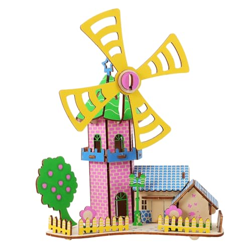 Abaodam 1Satz Holzpuzzle Windmühlenhaus DIY Bausatz für Kreatives Puzzle Erlebnis Robustes und Langlebiges Holzmodell für Weihnachten und Geburtstage von Abaodam