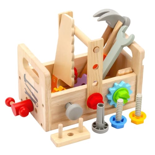 Abaodam 1Satz Kreatives Holzspielzeug Set für Pädagogischer Werkzeugkoffer mit Hammer Schraubendreher Schraubenschlüssel und Mehr Fördert Kognitive Fähigkeiten und Handwerkliche von Abaodam
