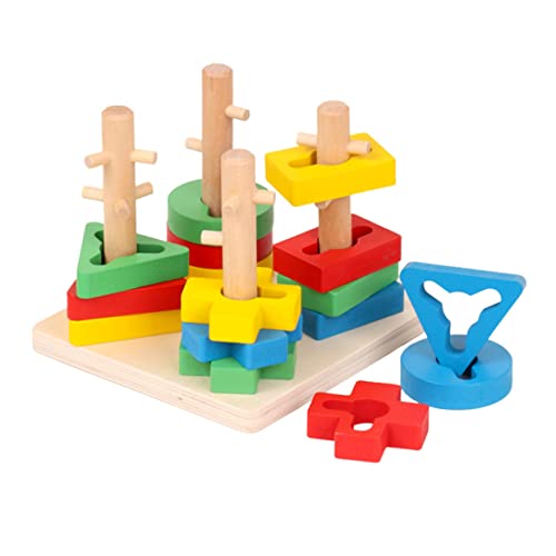 Abaodam 1Satz Lernspielzeug aus Holz Formen Sortierer für Kleinkinder Geometrische Blöcke Steckspielzeug Motorik und Farberkennung für Ab Jahr von Abaodam