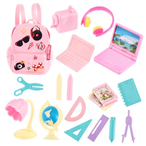 Abaodam Kleiner Puppenrucksack Satz für Mädchen Puppen Schulbedarf mit Buntem Zubehör für Puppenhaus Miniatur Schreibwaren Rucksack Spielzeug von Abaodam