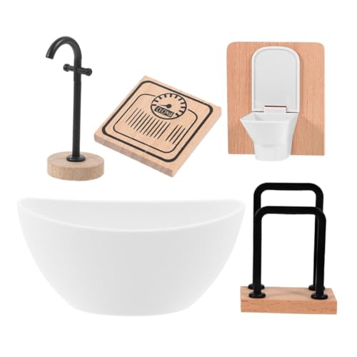 Abaodam Miniatur Puppenhaus Badezimmer 5 Stück Badezimmer Zubehör Realistische Kleiner Badewanne Robustes Holz und Kunststoff für Puppenhäuser und Bastelprojekte Abaodam Miniatur Puppenhaus Badezimmer 5 Stück Badezimmer Zubehör Realistische Kleiner Badewanne Robustes Holz und Kunststoff für Puppenhäuser und Bastelprojekte von Abaodam