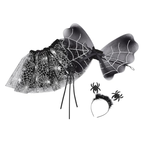 Abaodam Halloween Kostüm Satz für Mädchen Spinnen Stil Tutu Rock Cosplay mit Flügeln und Zauberstab für Halloween Party Kinder Kostüme und Performance Requisiten von Abaodam