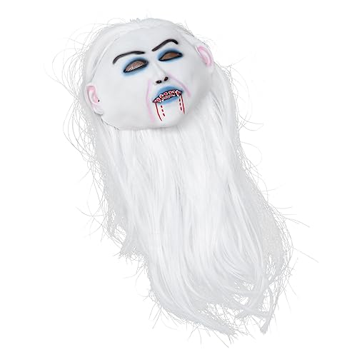 Abaodam 1stk Weiß Haarige Weibliche Geister Maske Cosplay-outfits Weiße Haarmaske Gruseliger Geist Halloween-3d-maske Erwachsenenmaske Emulsion Kriechen Gesichtsmaske von Abaodam