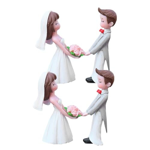Abaodam 2 Paare Romantische Deko Figur Micro Landscape Miniatur Hochzeitsdeko Brautpaar Weiß Kunststoff DIY Cake Topper von Abaodam