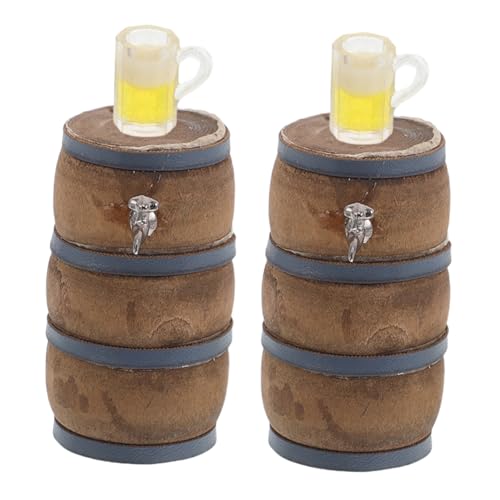 Abaodam 2 Sätze Miniatur Holz Wein und Bierfass mit und Weinglas Miniatur Trinktassen für Puppenhaus Bar Dekoration Detailgetreue Mini Haus Accessoires für Kreative Gestaltung von Abaodam