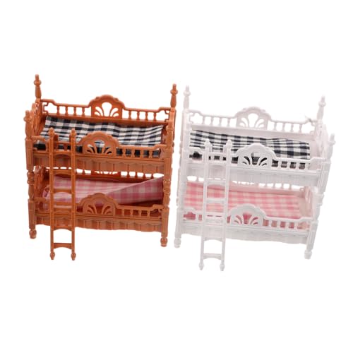 Abaodam 2 Sätze Realistische Miniatur Puppenhaus Etagenbetten mit Matratzen und Leiter Detailgetreue Puppenhaus Möbel für Kreatives Rollenspiel und Fantasievolle Kinderzimmer Ausstattung von Abaodam